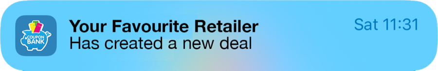 CouponBank notification announcing a new deal