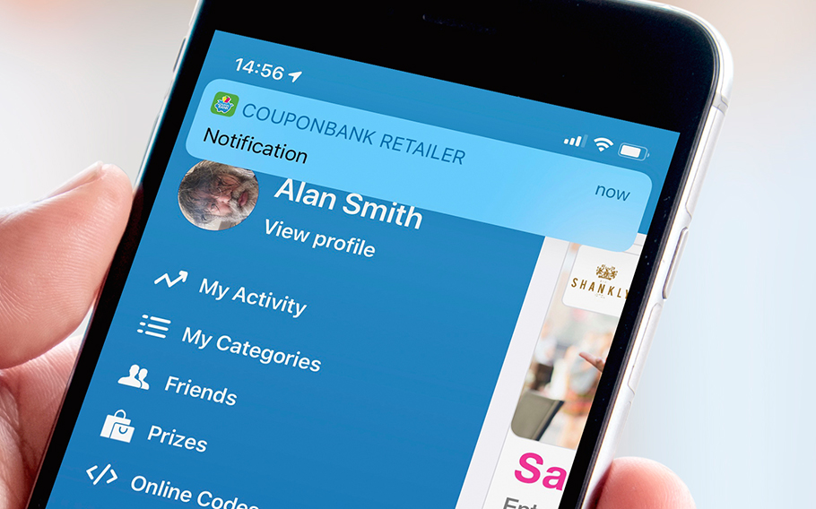 CouponBank notification on a customer’s phone