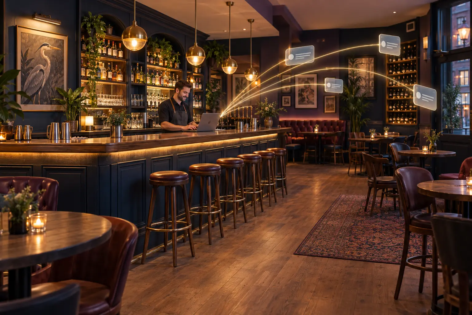 Illustration of a quiet bar sending a timely customer offer