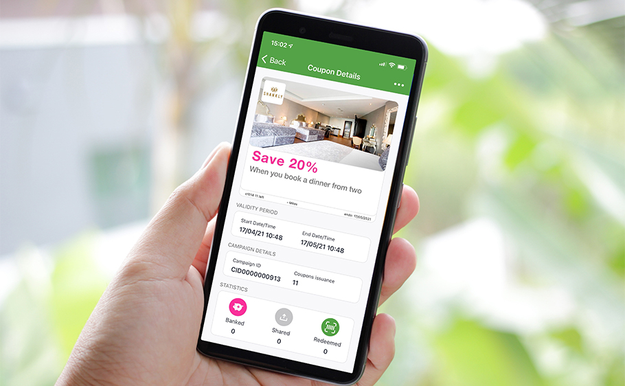 CouponBank app showing coupon details and redemption statistics